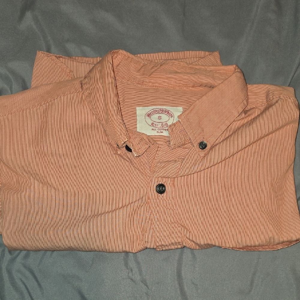 Brooks Brothers Men's Coral Pinstripe Button-Down Shirt